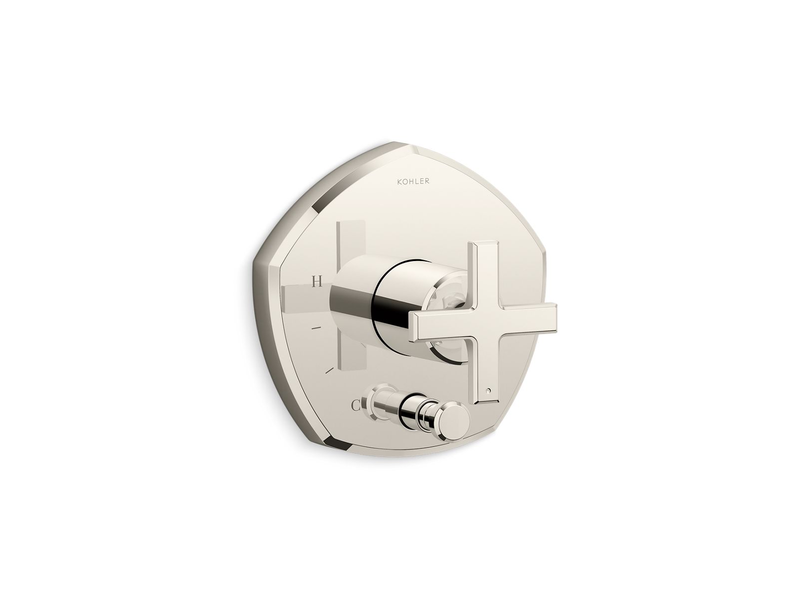 Occasion Rite-Temp valve trim with push-button diverter and cross handle