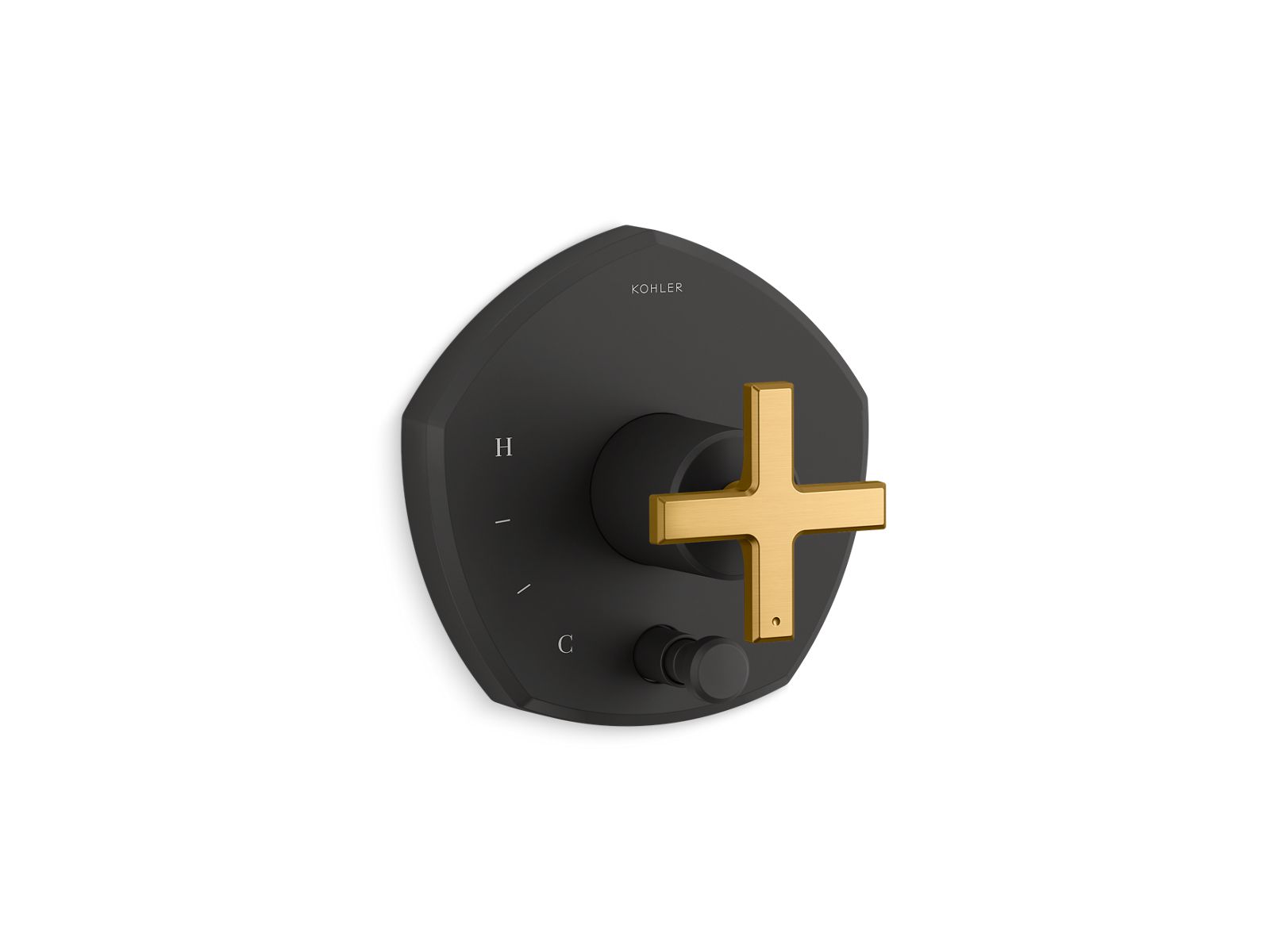 Occasion Rite-Temp valve trim with push-button diverter and cross handle