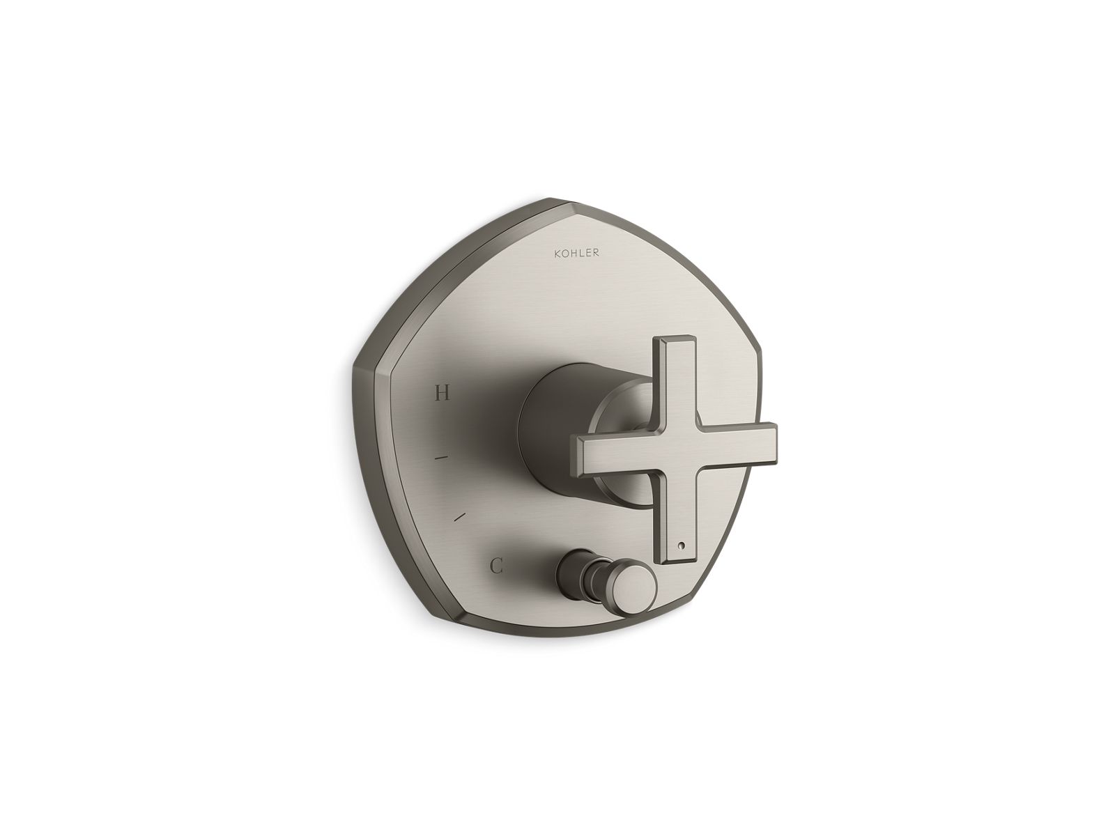 Occasion Rite-Temp valve trim with push-button diverter and cross handle