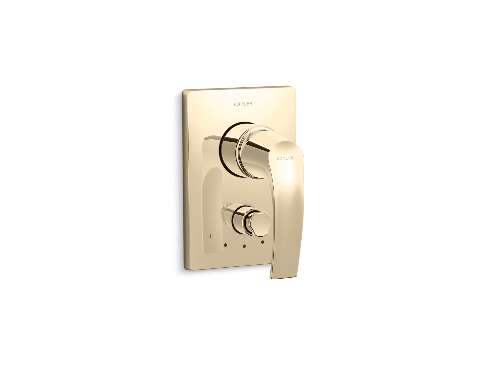 Recessed bath and shower faucet trim with lever handle and diverter button in polished chrome