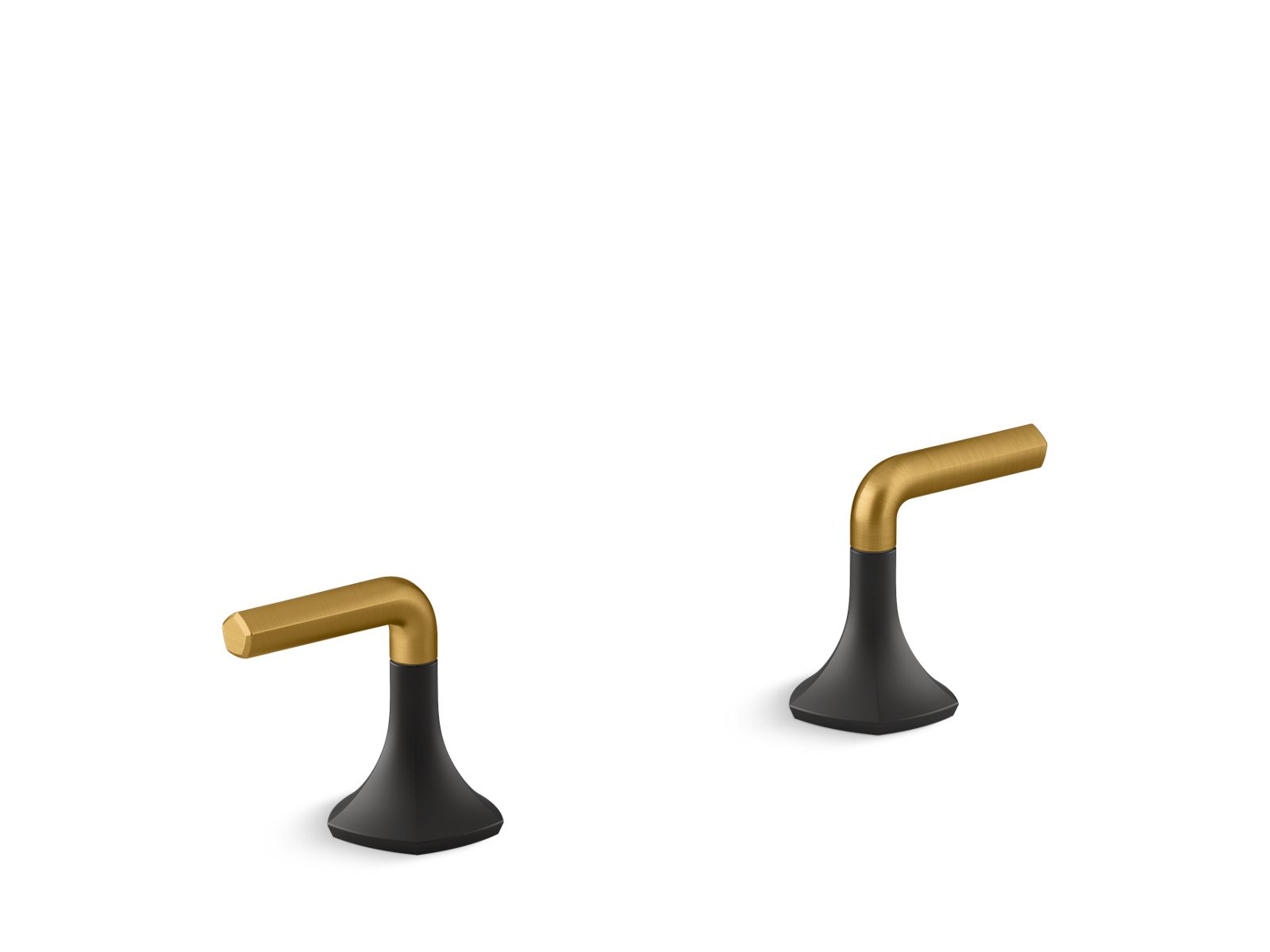 Occasion® bathroom sink faucet spout and lever handles in matte black and vibrant brushed moderne brass