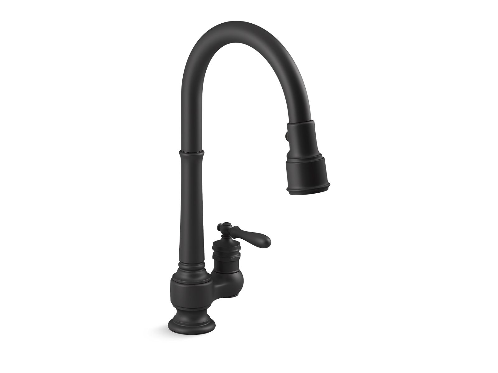 Artifacts Pull-down kitchen sink faucet with three-function sprayhead