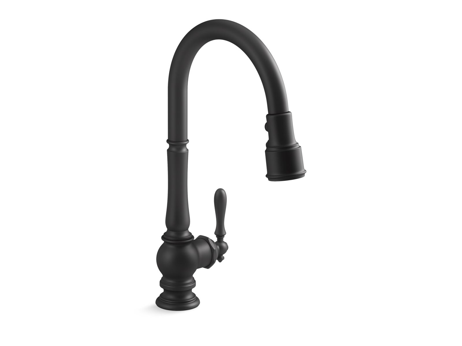 Artifacts Pull-down kitchen sink faucet with three-function sprayhead