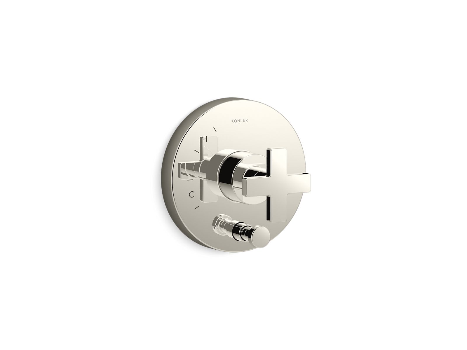 Composed Rite-Temp valve trim with push-button diverter and cross handle