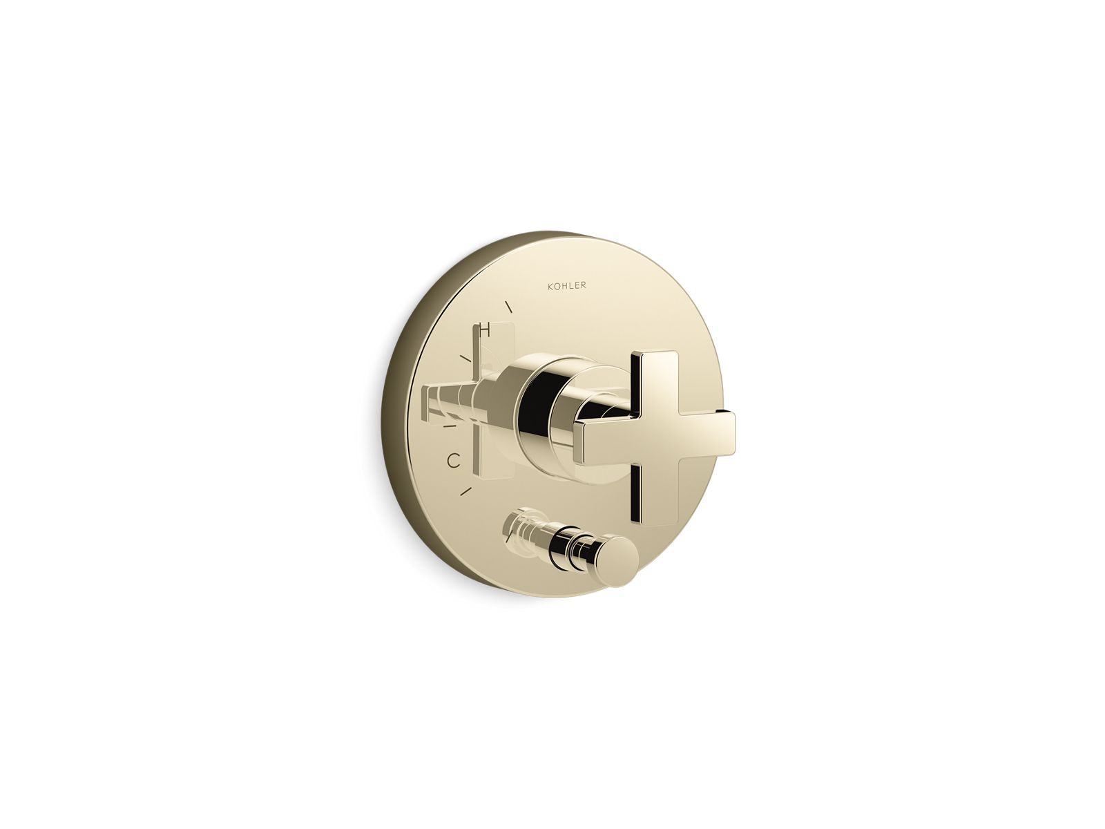 Composed Rite-Temp valve trim with push-button diverter and cross handle