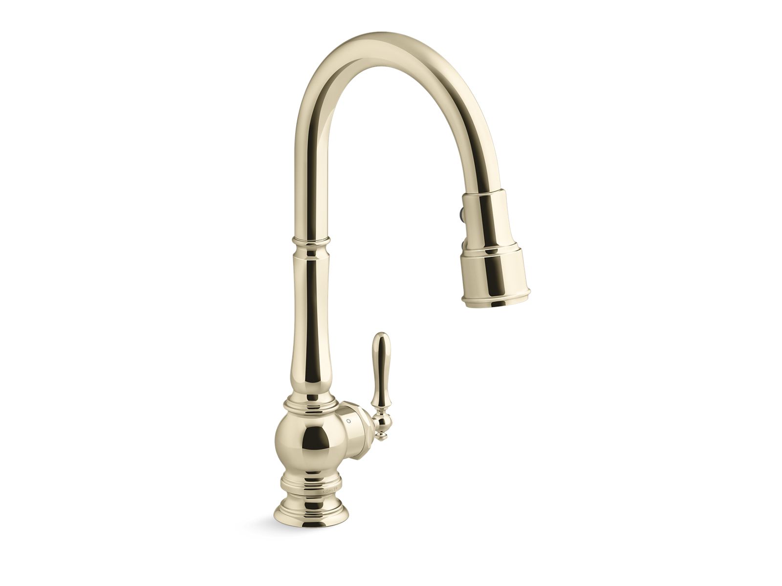 Artifacts Touchless pull-down kitchen sink faucet with three-function sprayhead