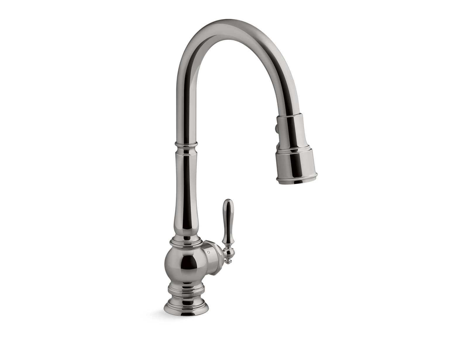 Artifacts Touchless pull-down kitchen sink faucet with three-function sprayhead
