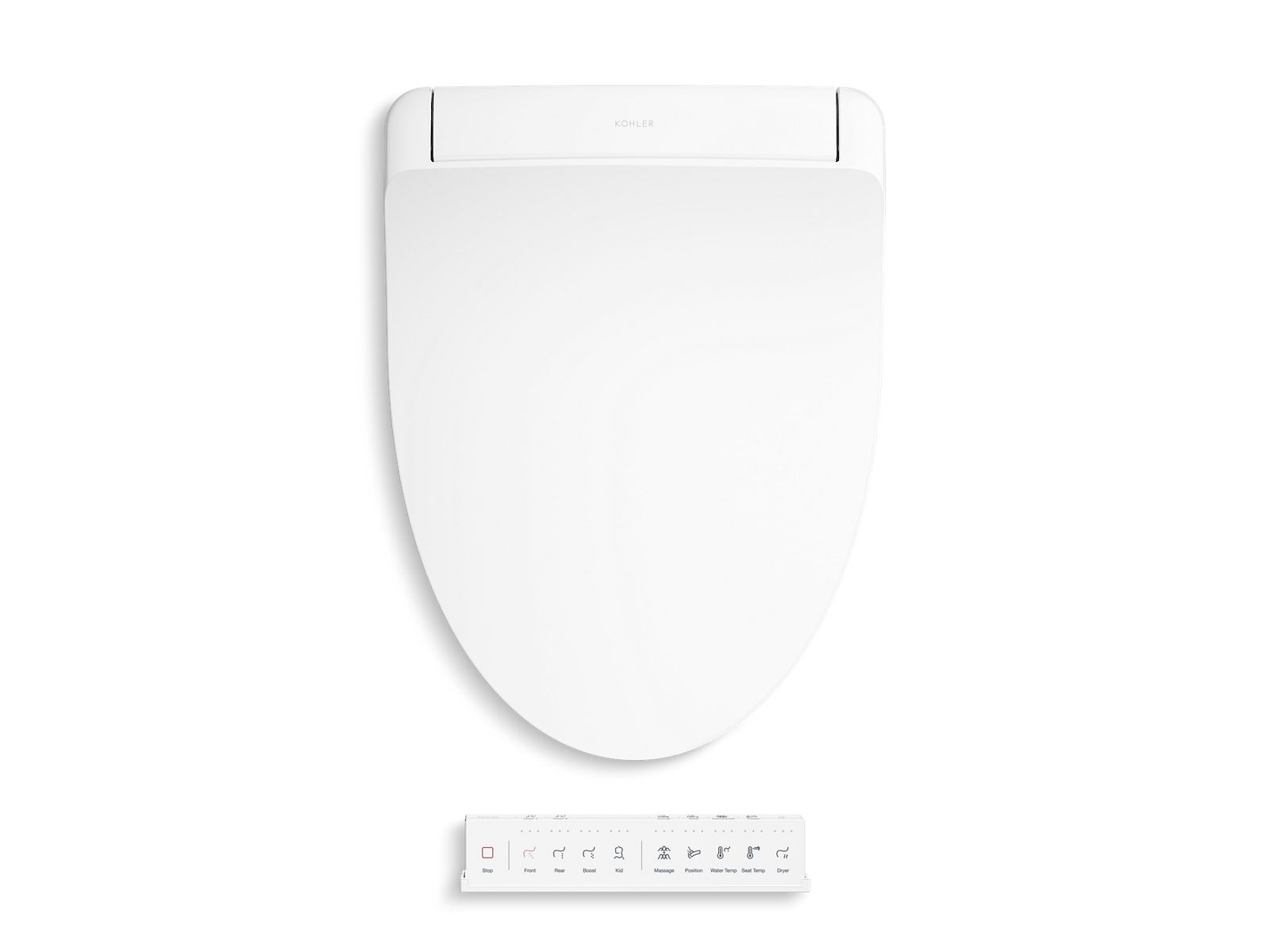 Reach® Curv one-piece toilet with skirted trap and dual flush and PureWash® E930 elongated bidet toilet seat with remote control in White