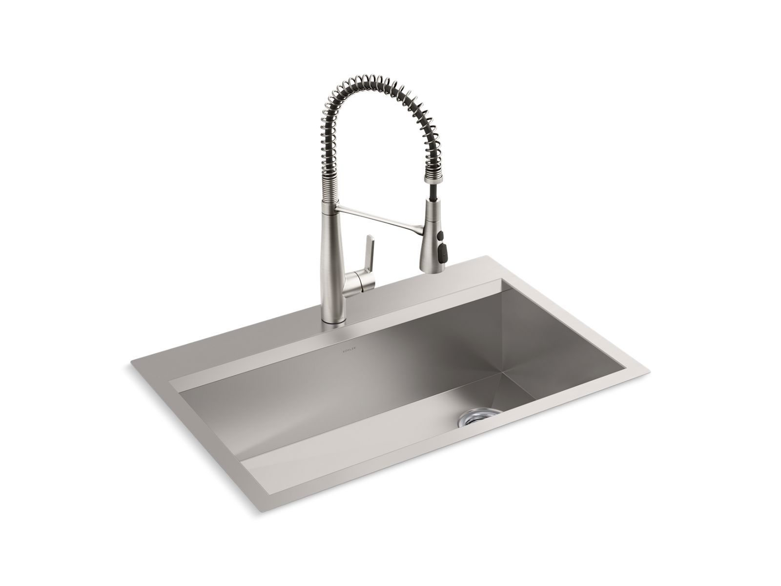 KOHLER Lassen 33 in. Drop-in/Undermount Single Bowl Stainless Steel Kitchen Sink with Faucet