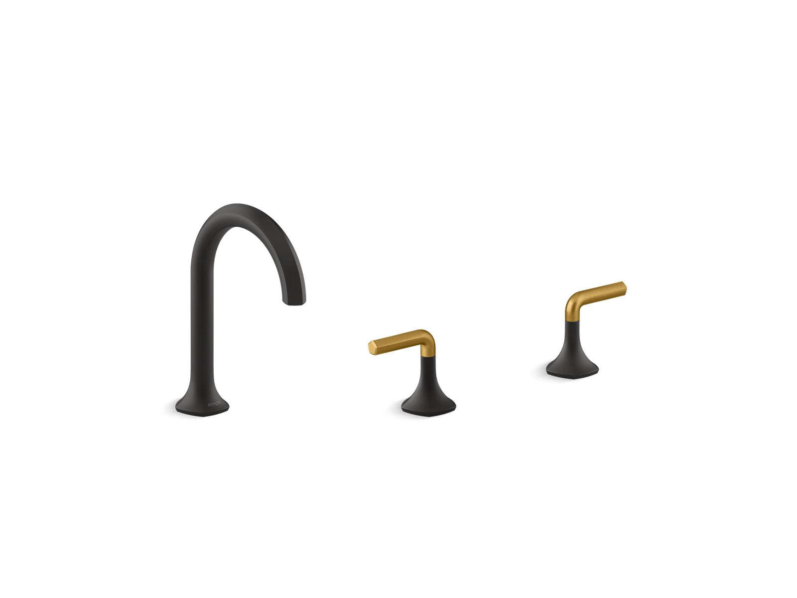Occasion® cane design bathroom sink faucet spout and lever handles in matte black and vibrant brushed moderne brass