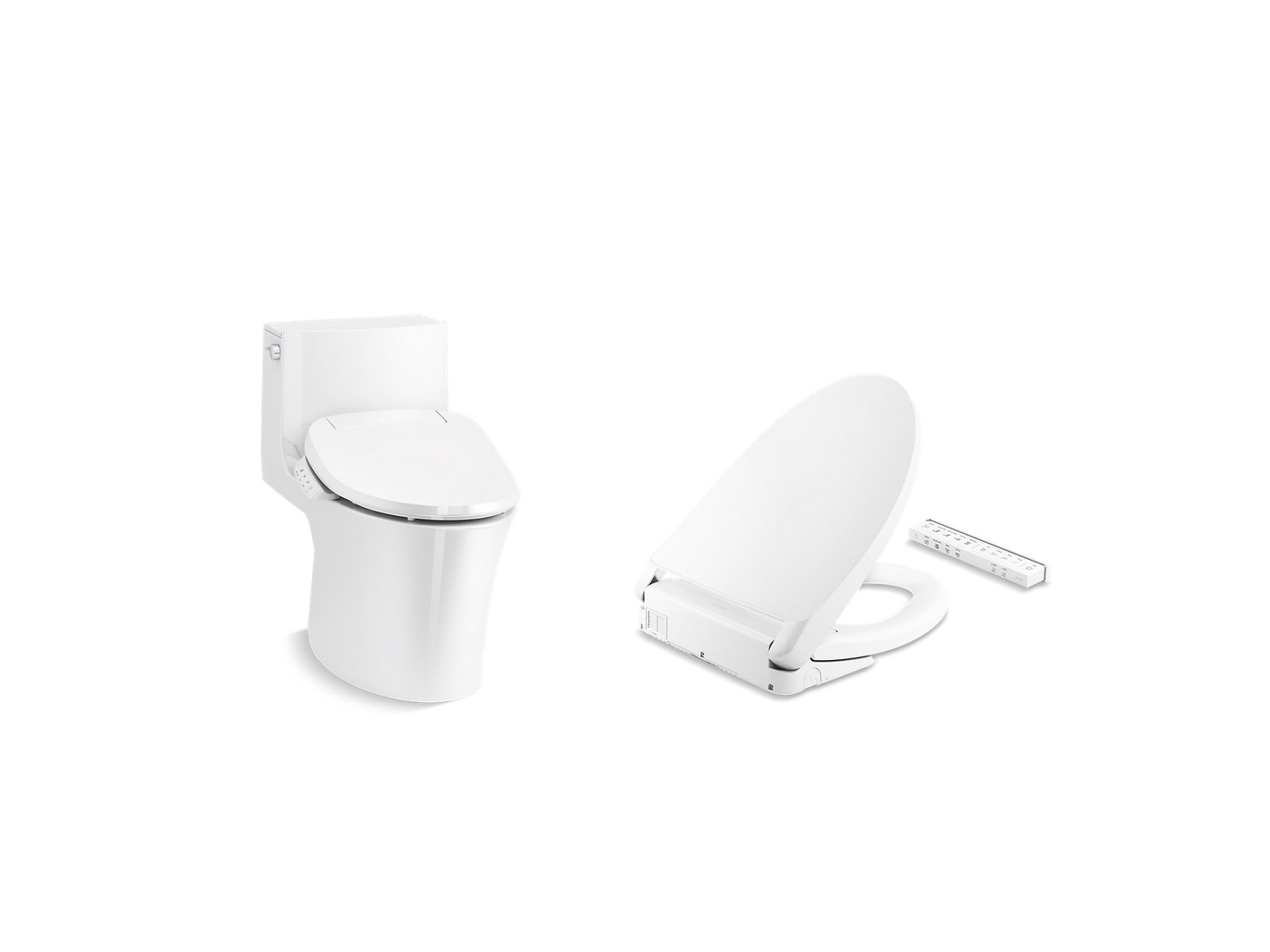 Veil® hidden cord one-piece elongated toilet and Purewash® E930 bidet toilet seat with remote control in White