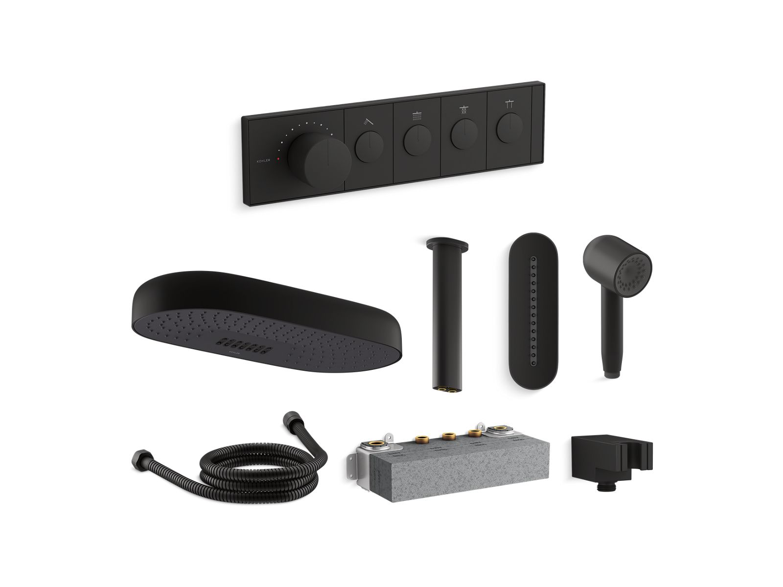 Statement® rainhead, handshower and Anthem® mechanical control and valve in matte black