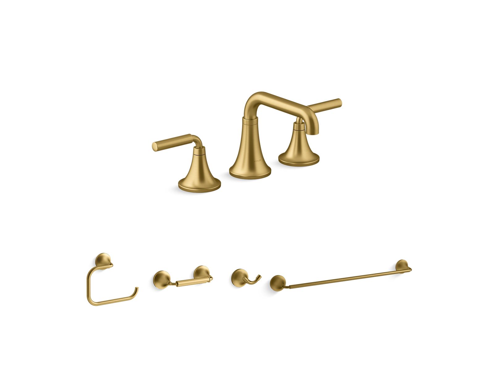 Tone™ widespread bathroom sink faucet and accessories in vibrant brushed moderne brass
