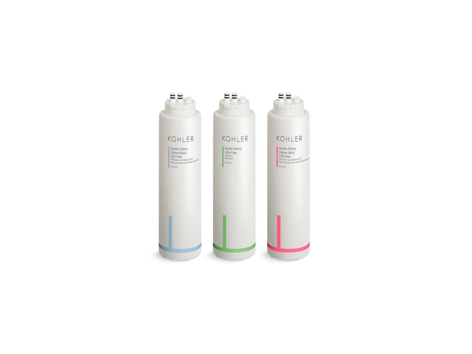 Carbon block CTO, Carbon block VOC, and Ultra-filter replacement filters for Aquifer® Refine