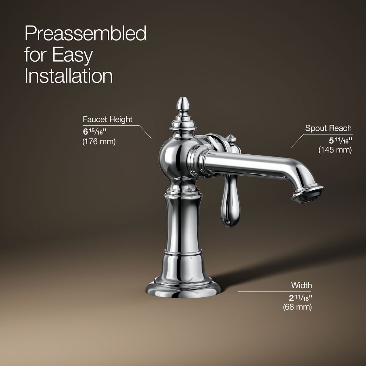 3/4 view of product with dimensions