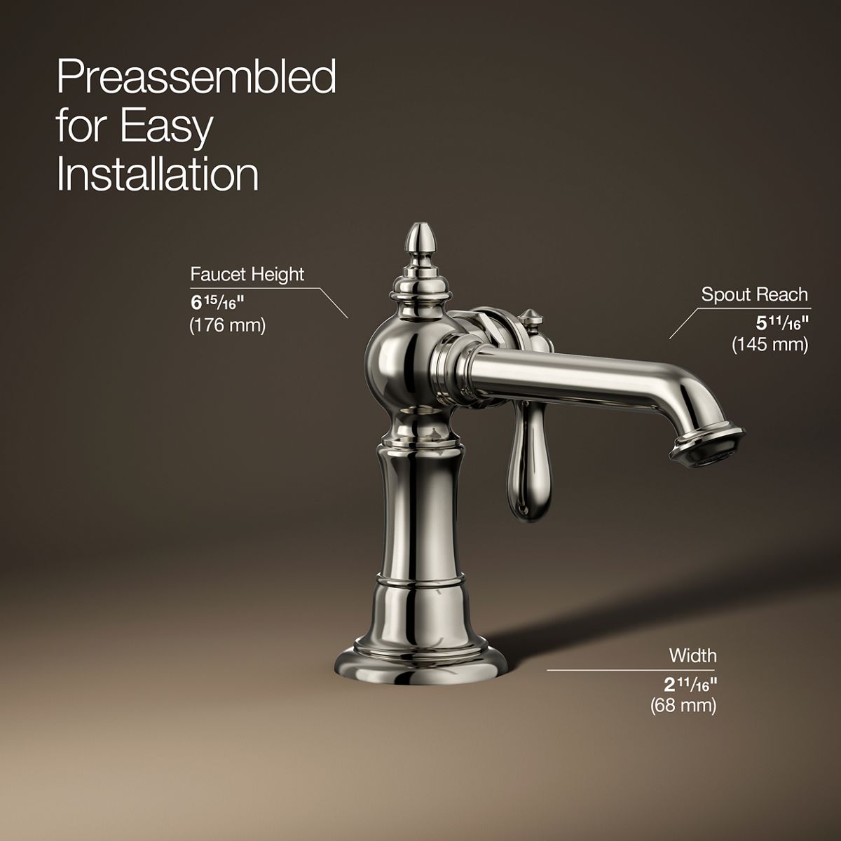 3/4 view of product with dimensions