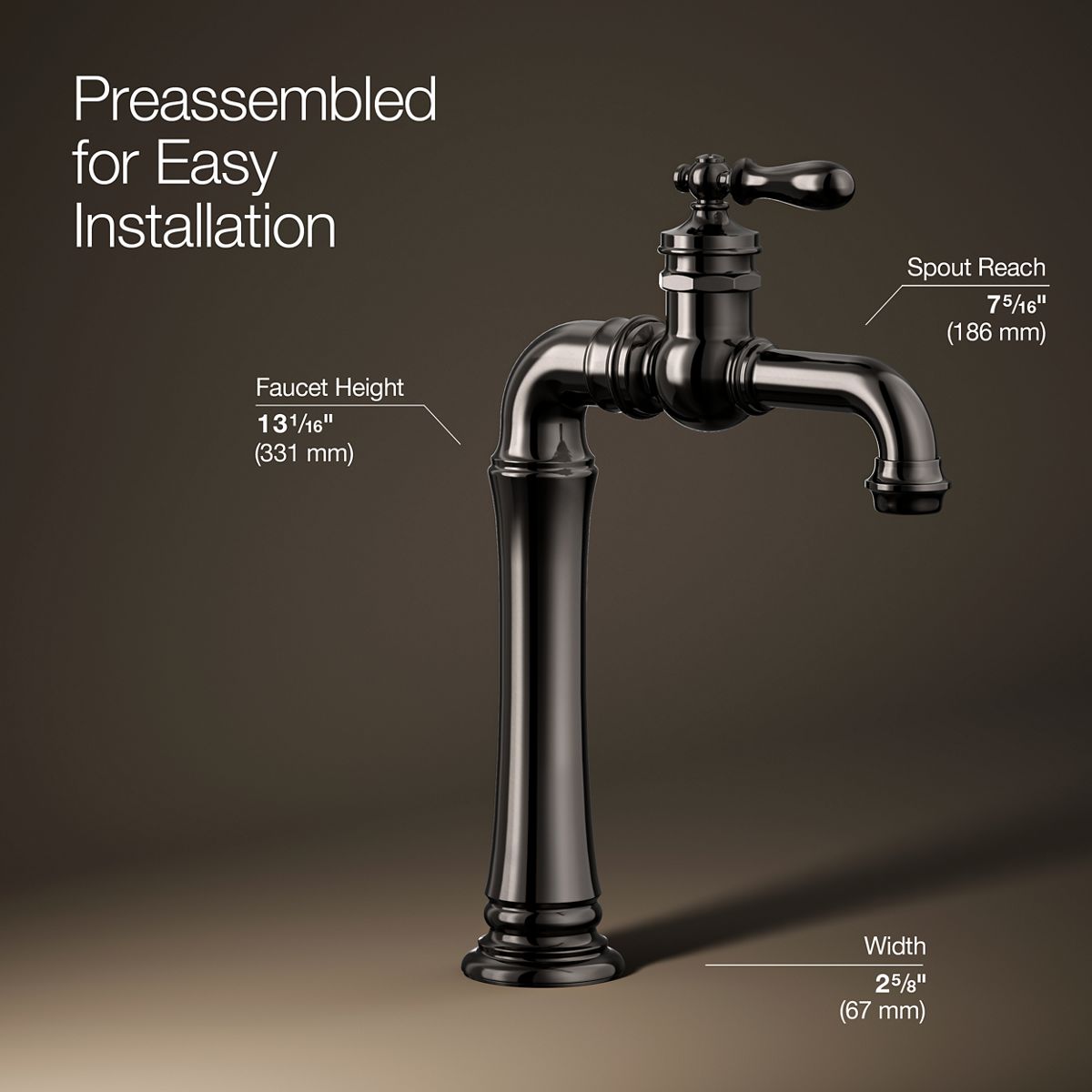 3/4 view of product with dimensions