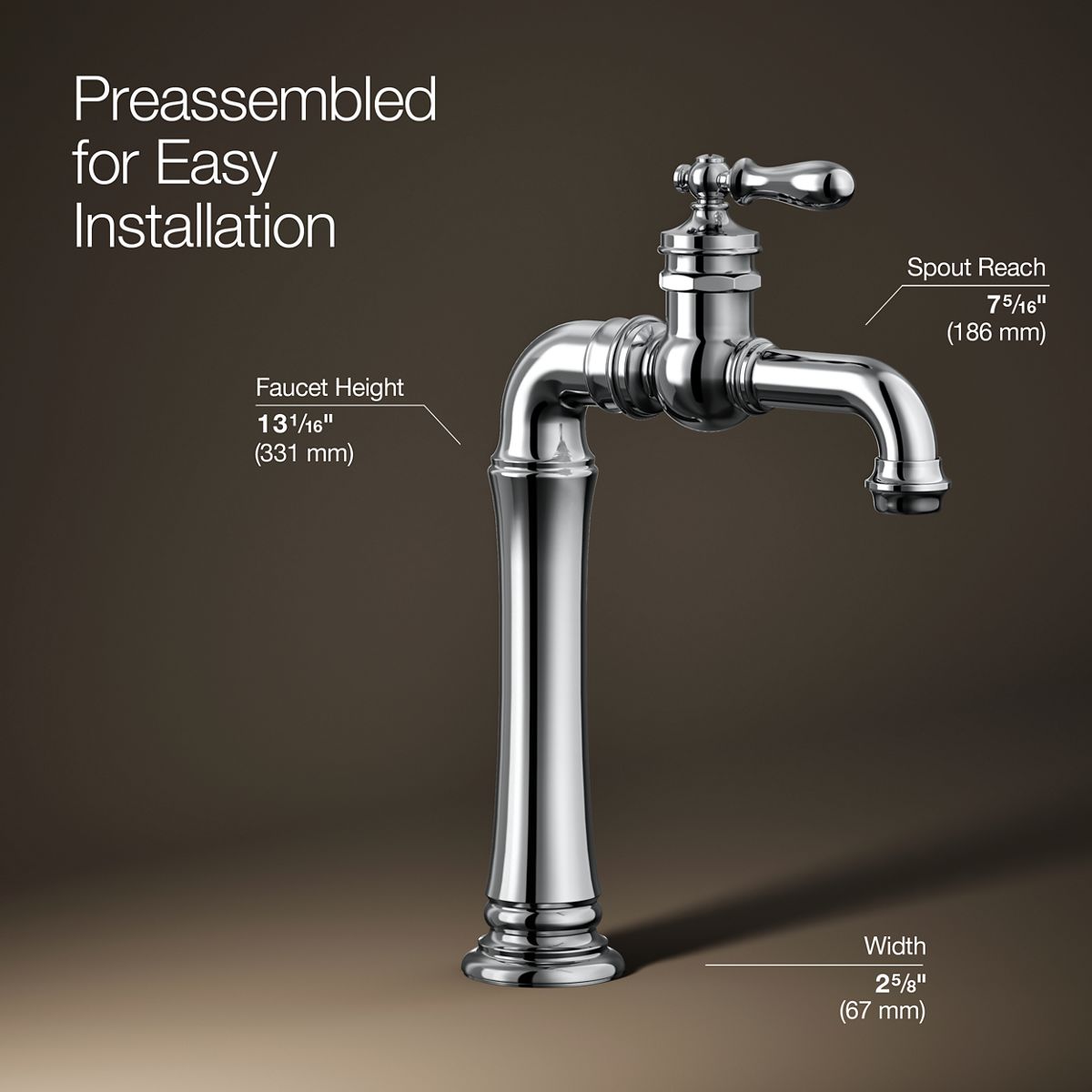 3/4 view of product with dimensions