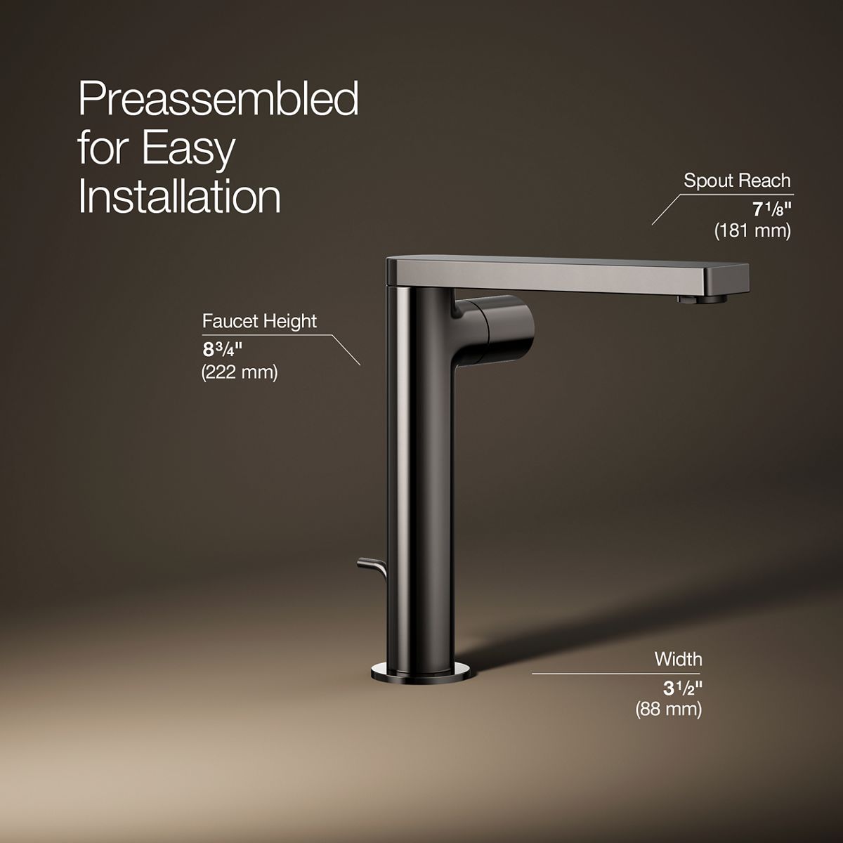 3/4 view of product with dimensions