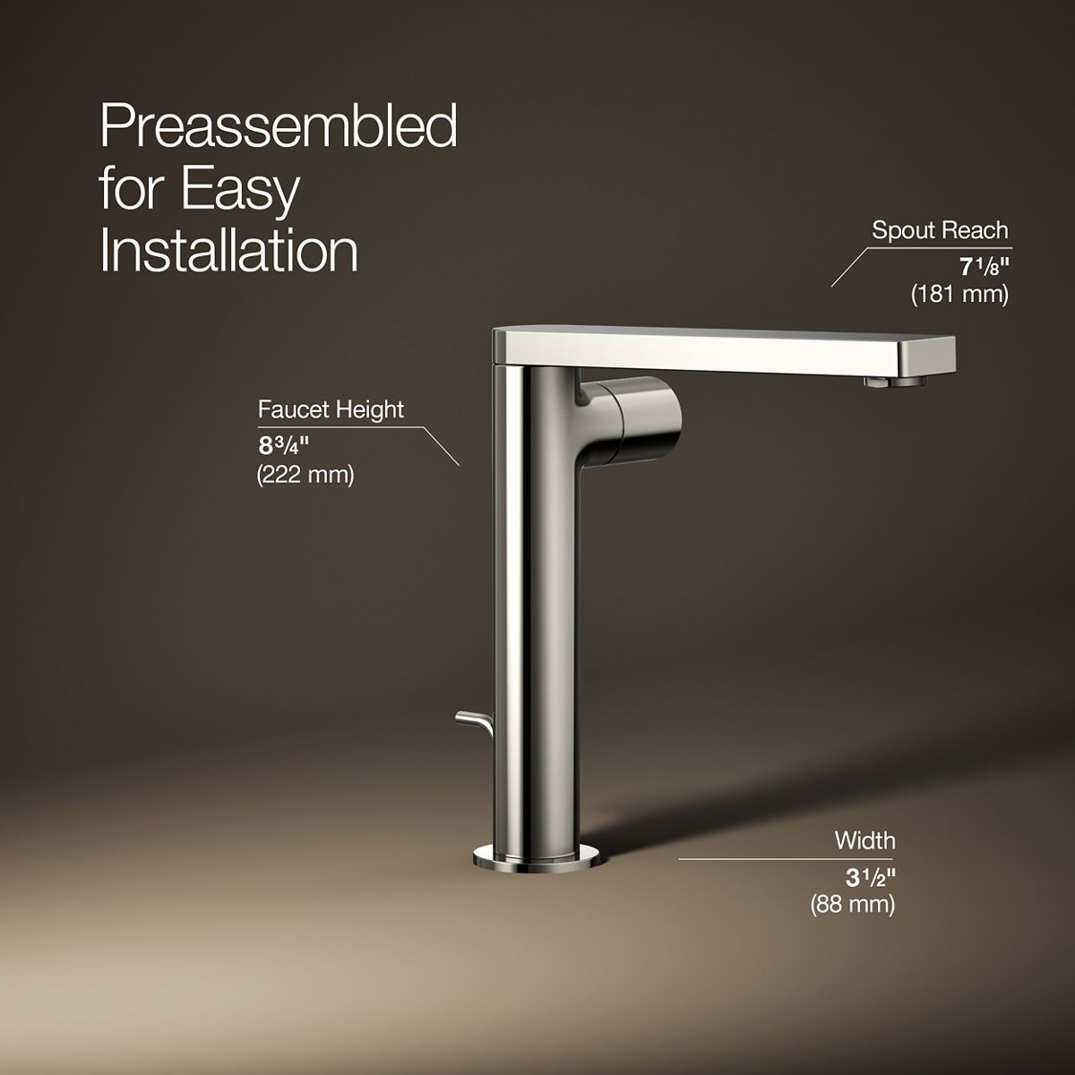 3/4 view of product with dimensions