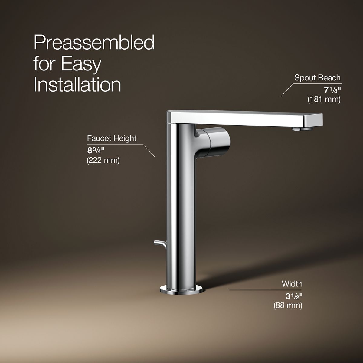 3/4 view of product with dimensions