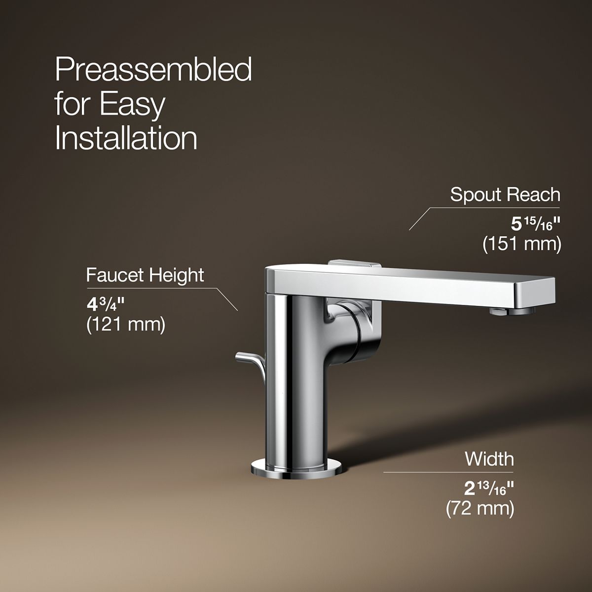 3/4 view of product with dimensions