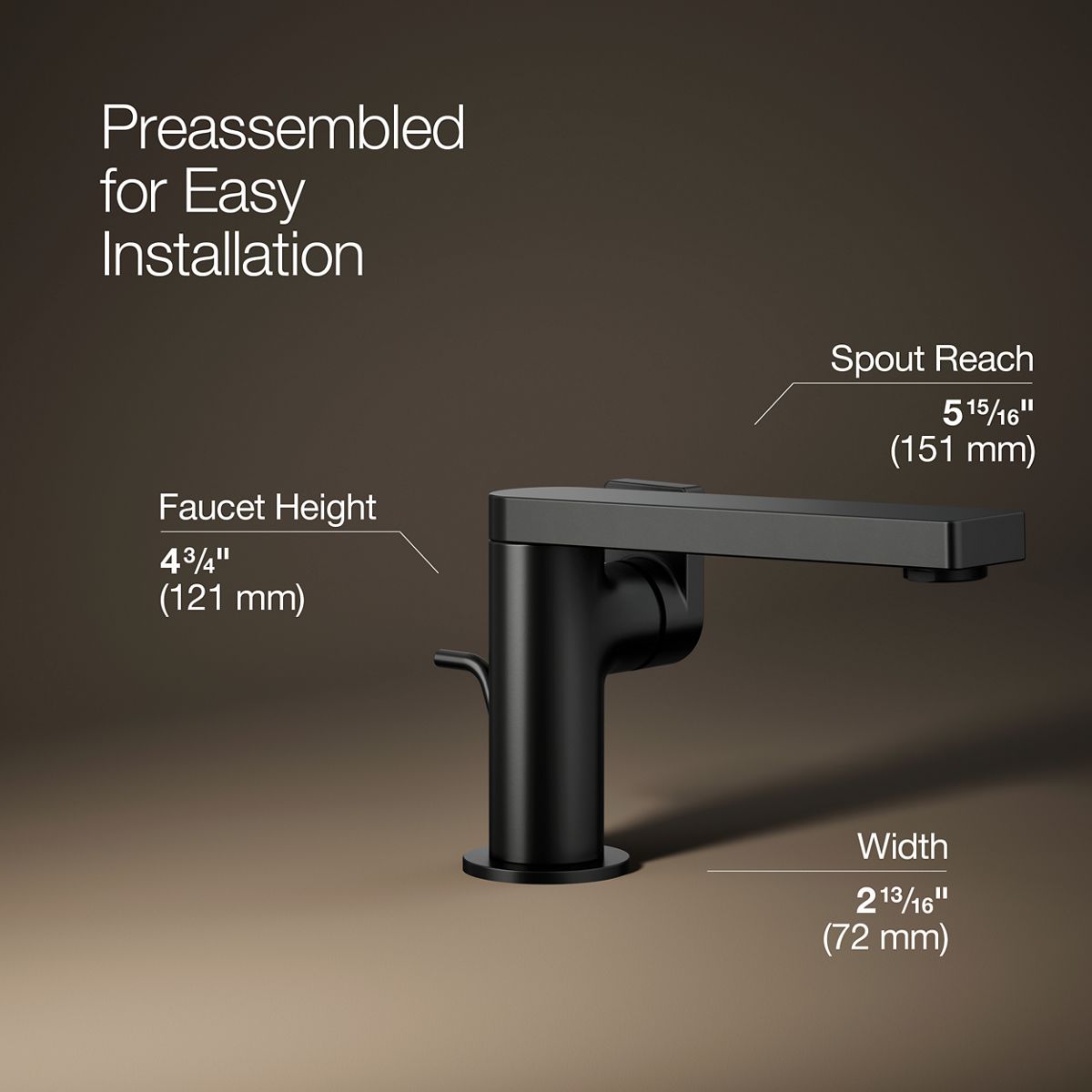 3/4 view of product with dimensions