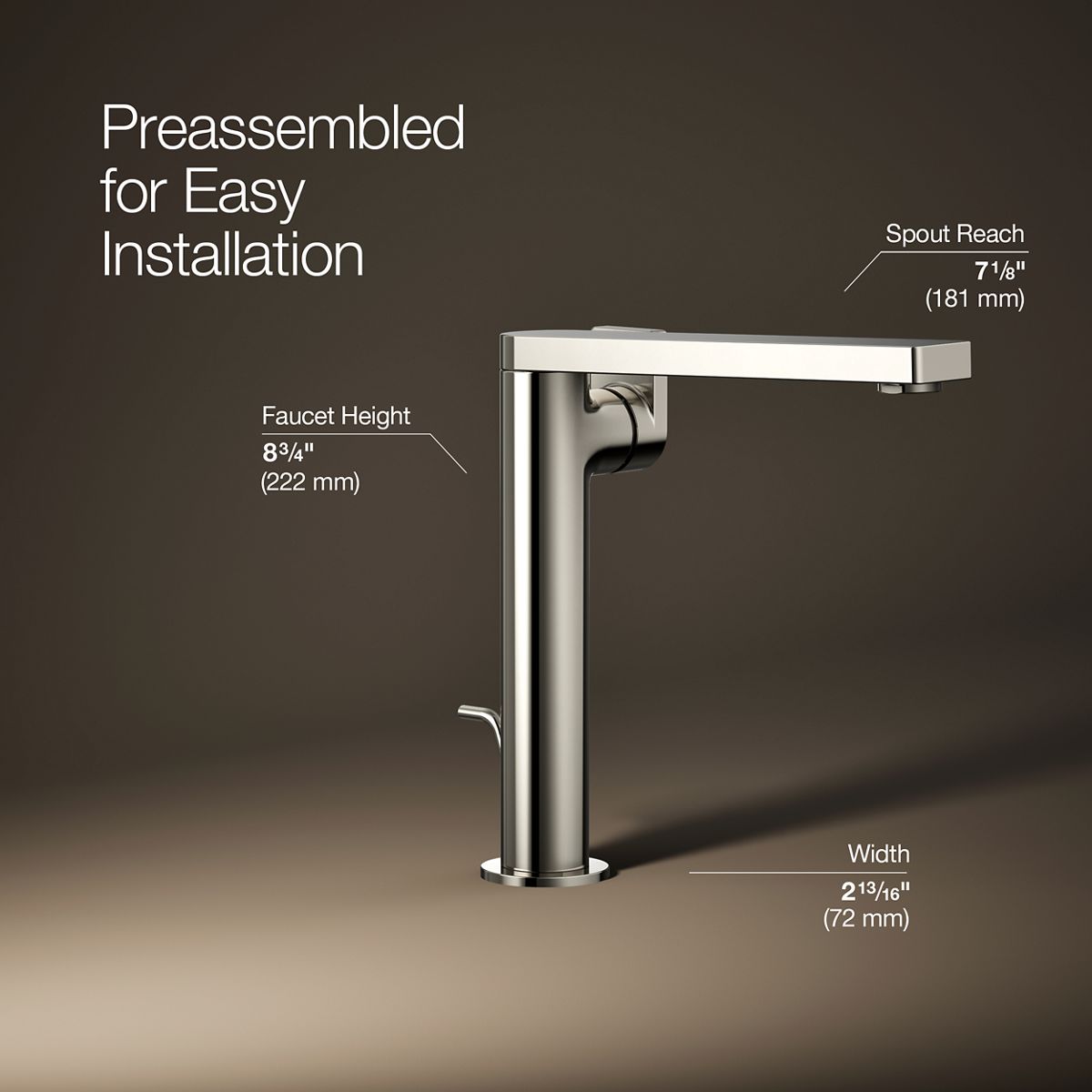 3/4 view of product with dimensions
