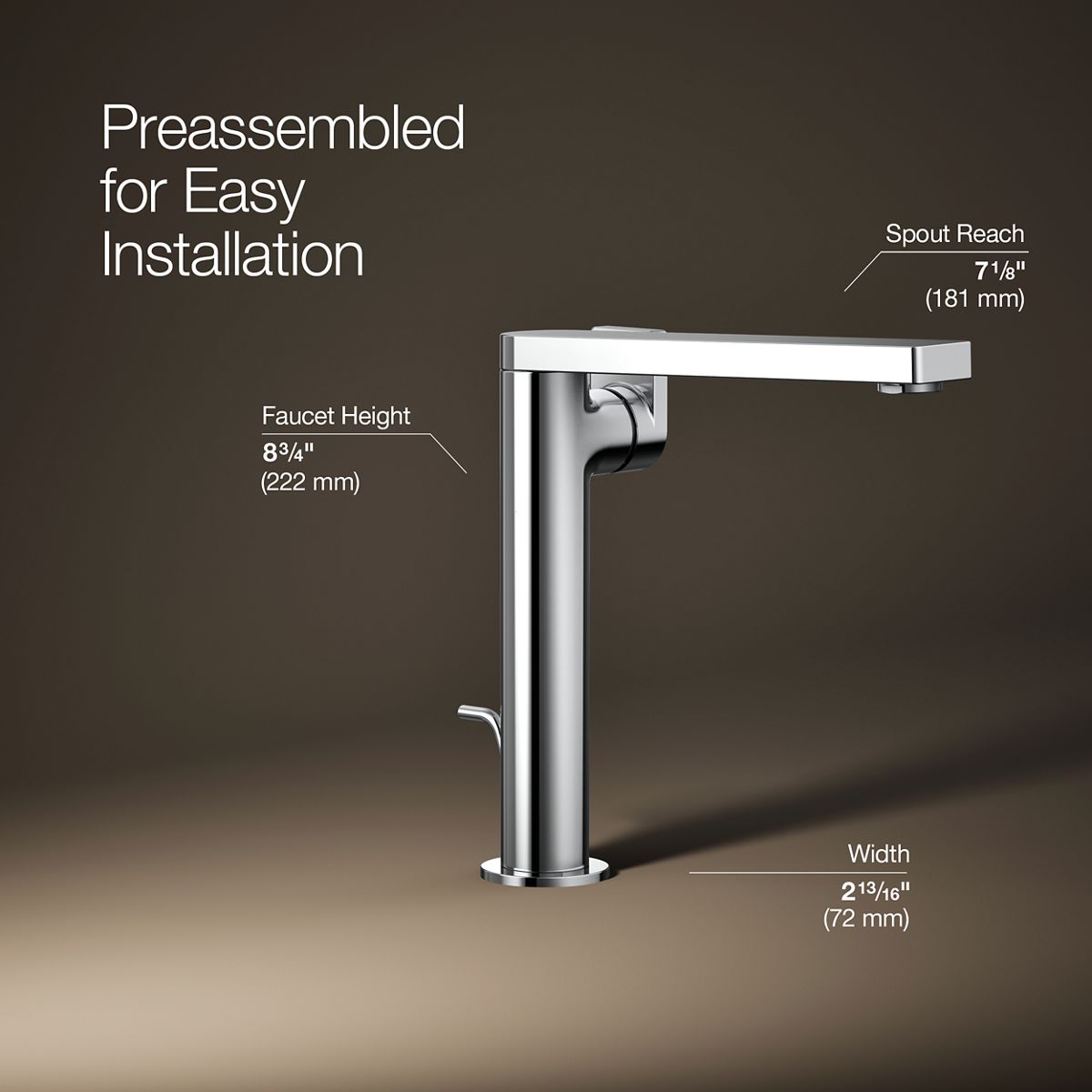 3/4 view of product with dimensions