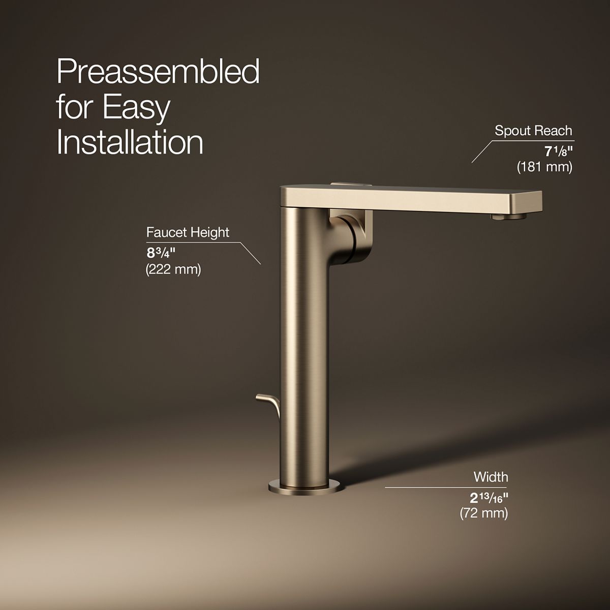 3/4 view of product with dimensions