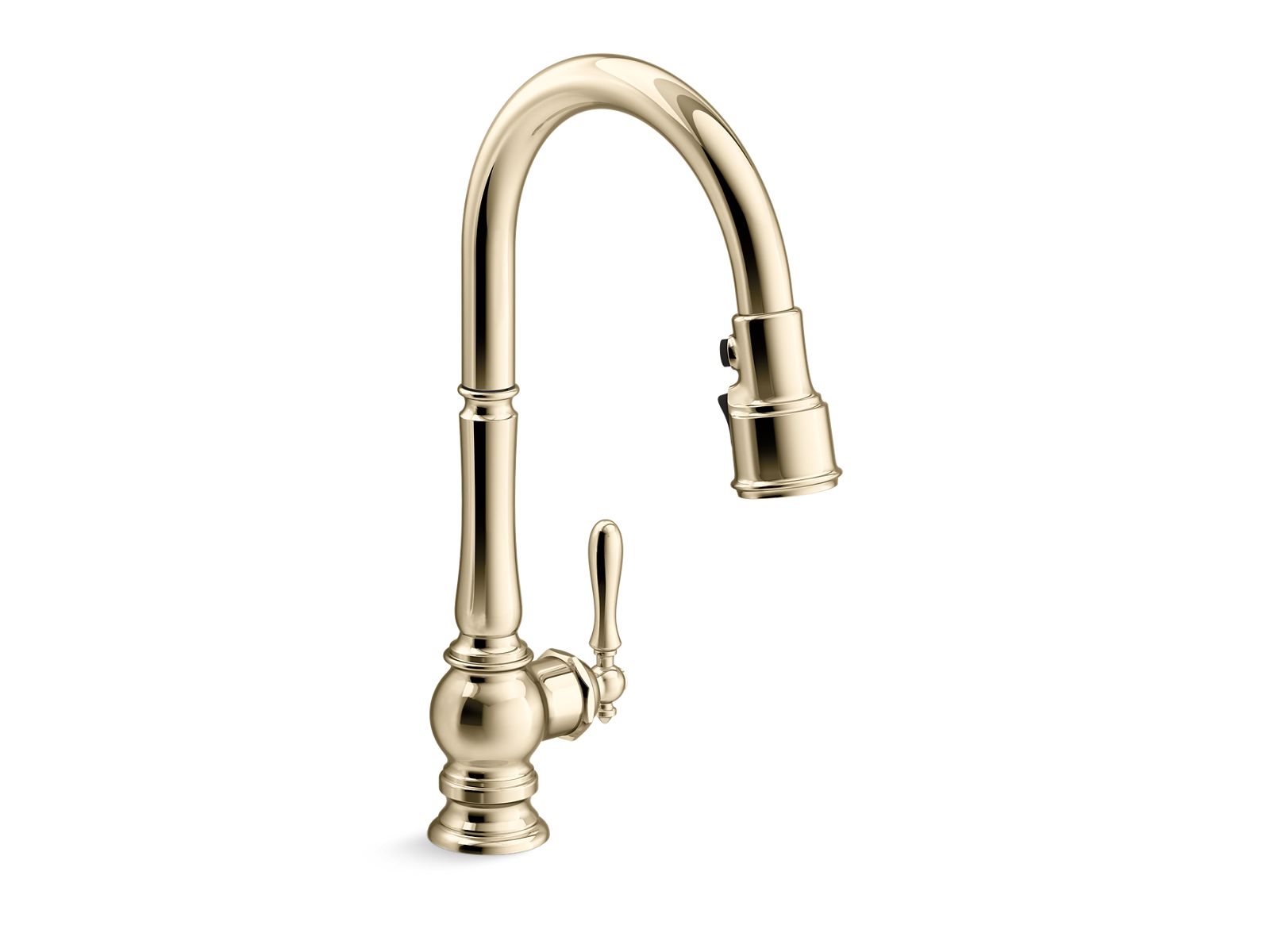 Artifacts Touchless pull-down kitchen sink faucet with three-function sprayhead