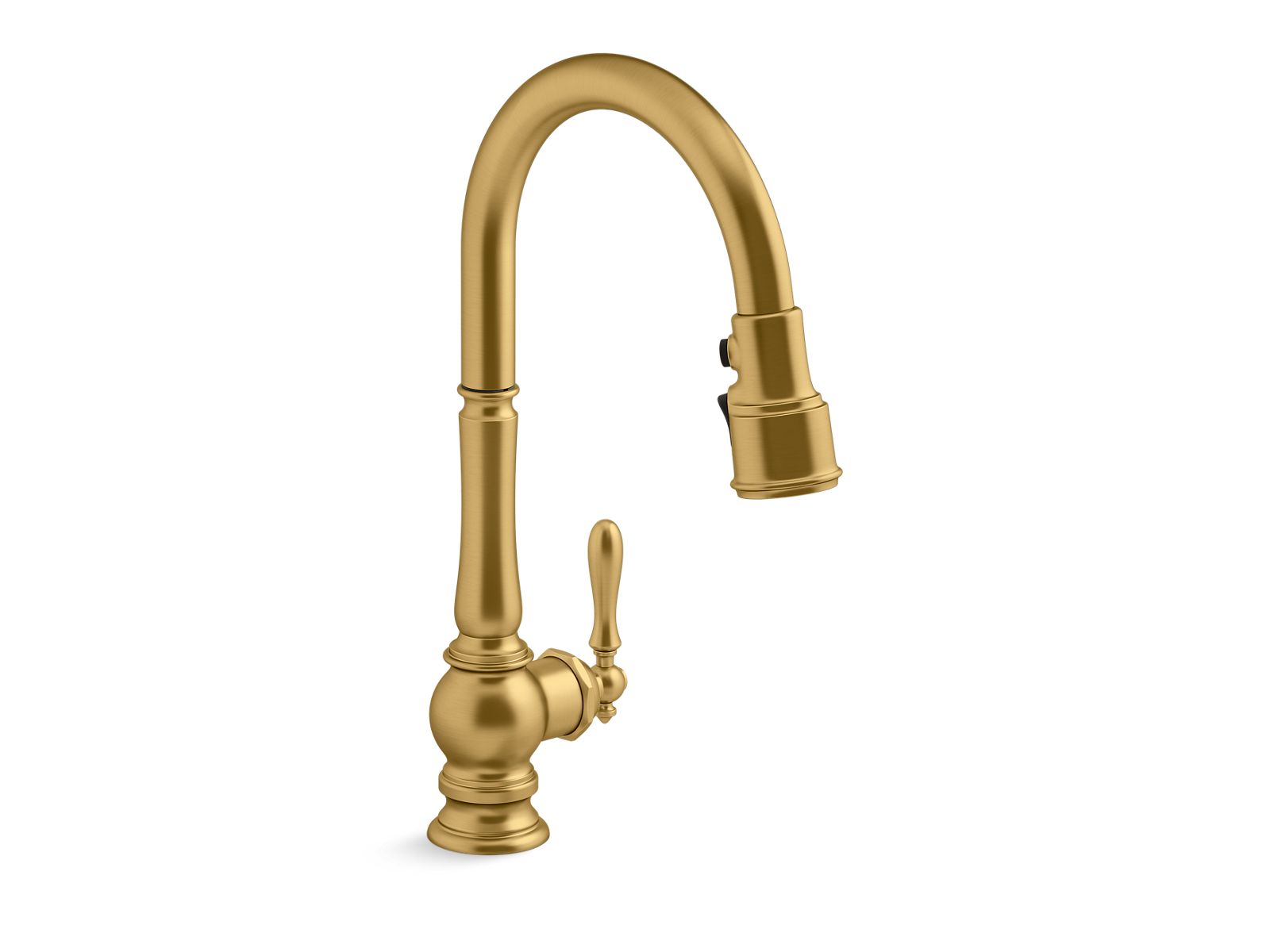 Artifacts Touchless pull-down kitchen sink faucet with three-function sprayhead