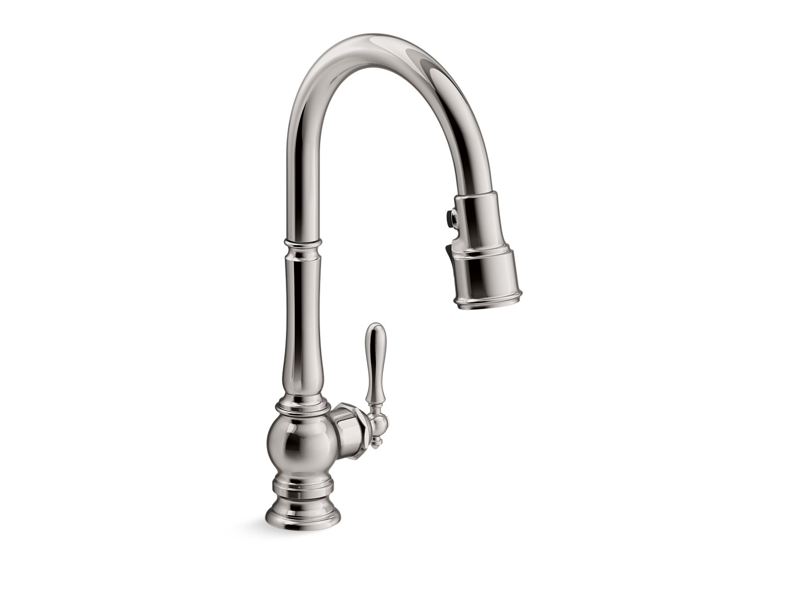 Artifacts Touchless pull-down kitchen sink faucet with three-function sprayhead