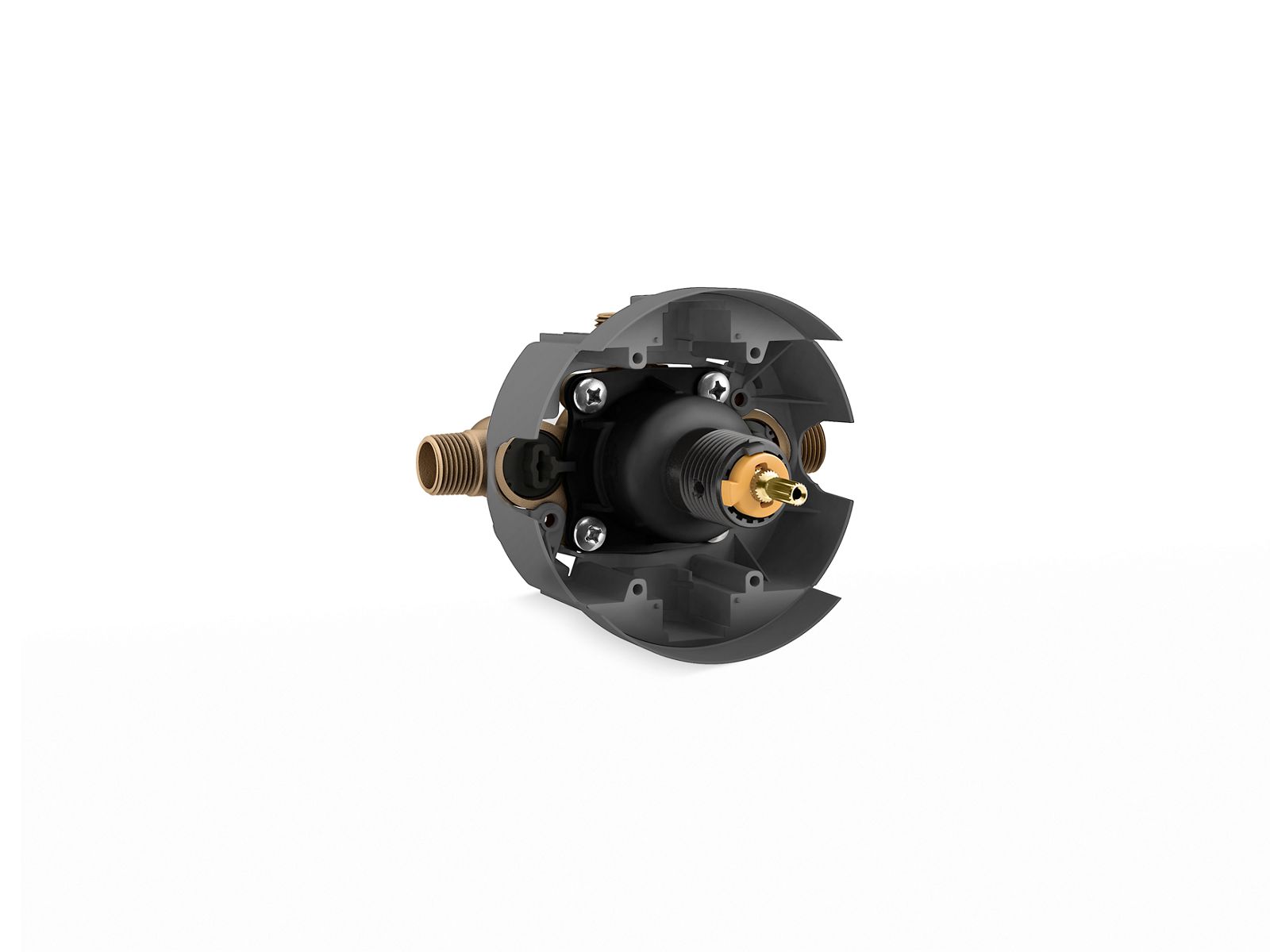 Rite-Temp Pressure-balancing valve body and cartridge kit with stops