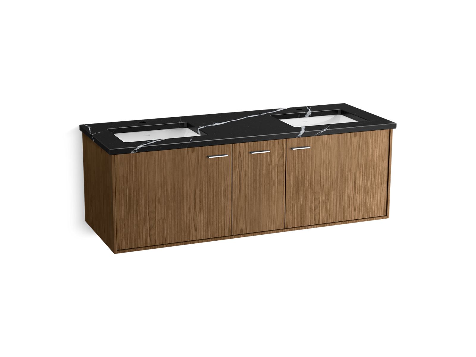 Jute 60" wall-hung bathroom vanity cabinet with sinks and quartz top