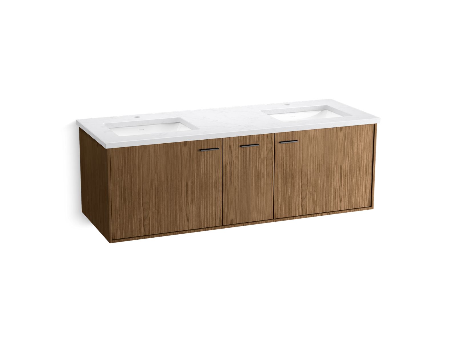 Jute 60" wall-hung bathroom vanity cabinet with sinks and quartz top