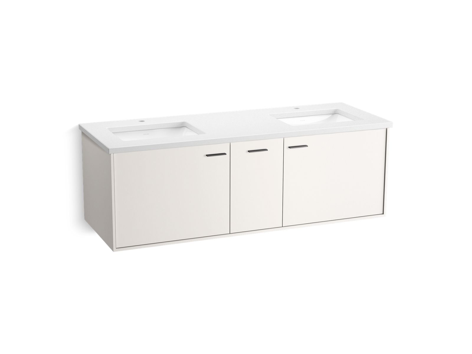 Jute 60" wall-hung bathroom vanity cabinet with sinks and quartz top