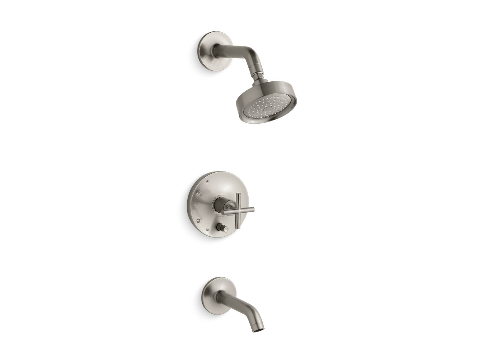 Purist Rite-Temp bath and shower trim kit with push-button diverter and cross handle, 2.5 gpm