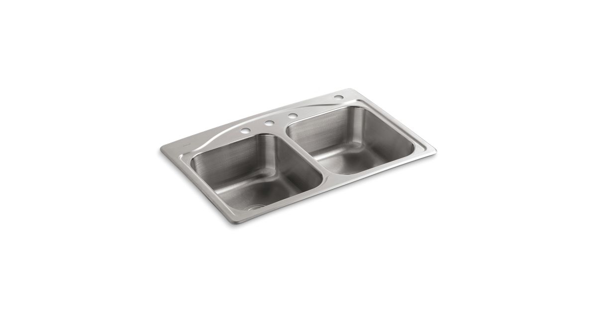 33"x 22" Stainless Steel Top Mount Kitchen Sink 4 Hole 