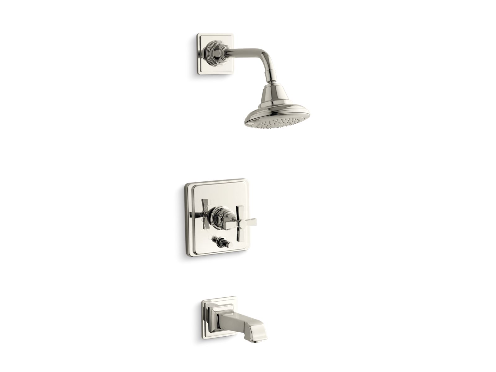 Pinstripe Pure Rite-Temp bath and shower trim kit with push-button diverter and cross handle, 2.5 gpm