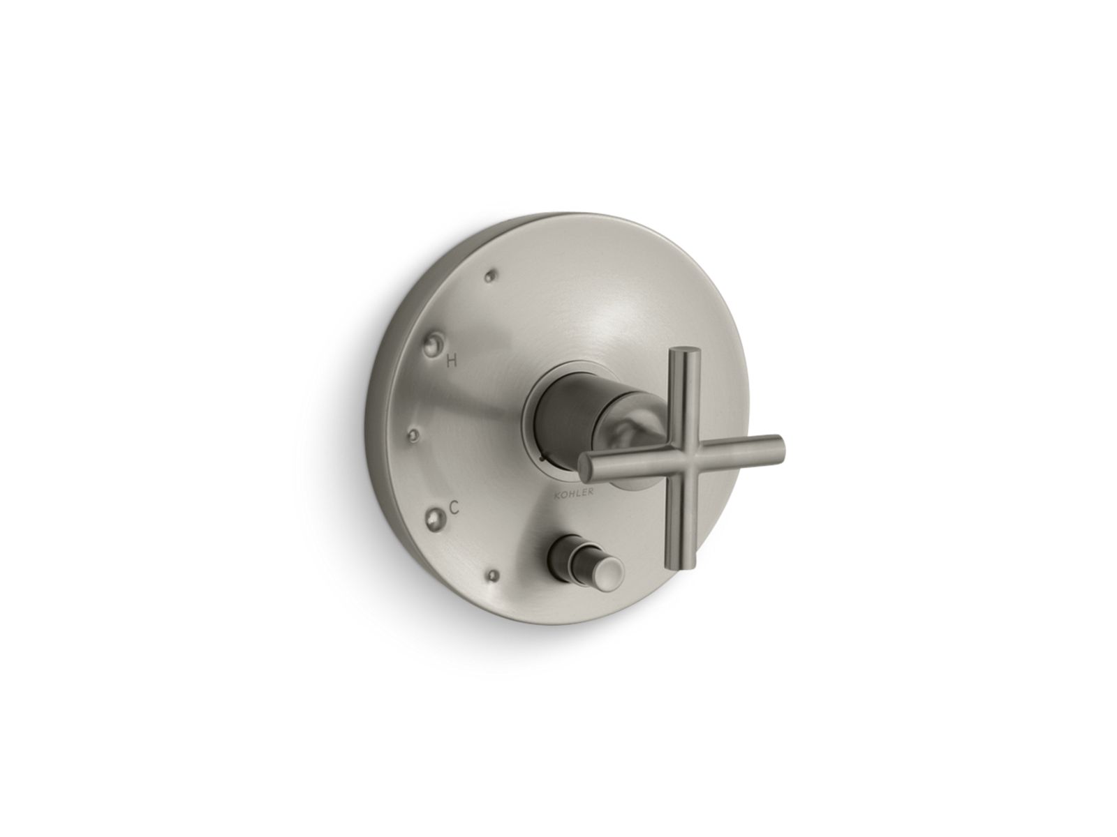 Purist Rite-Temp valve trim with push-button diverter and cross handle