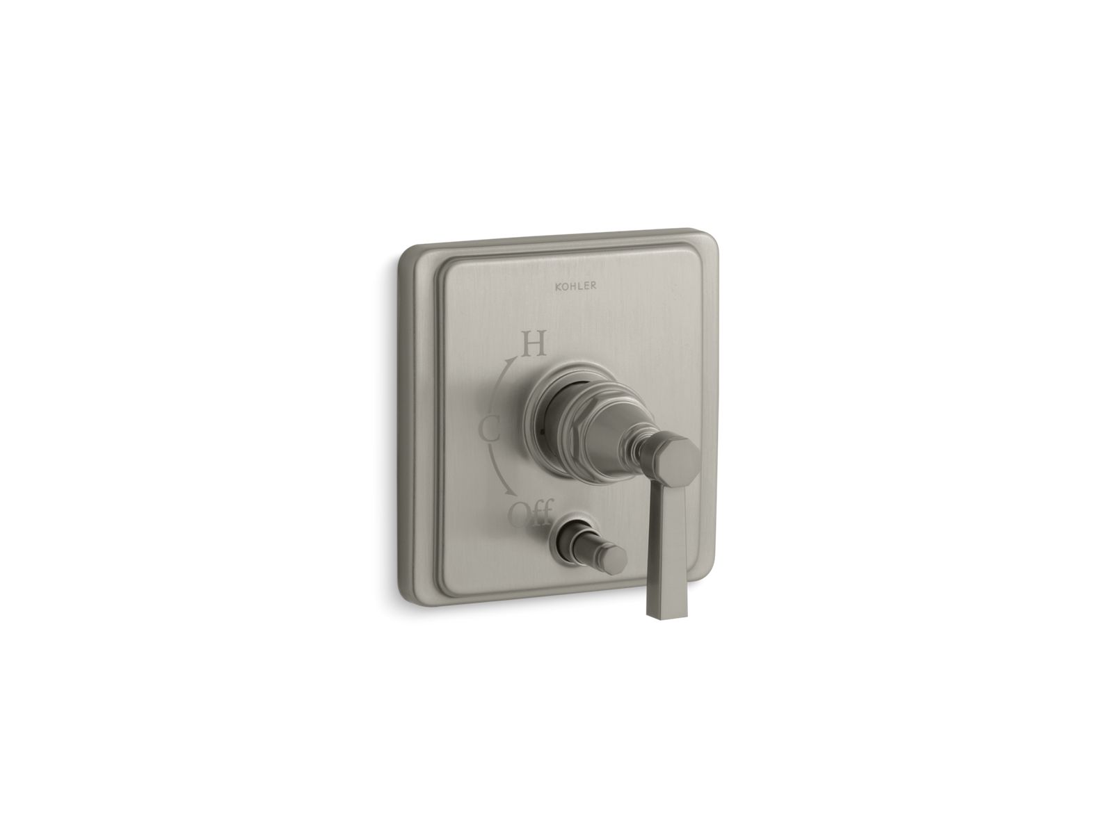 Pinstripe Rite-Temp valve trim with push-button diverter and lever handle