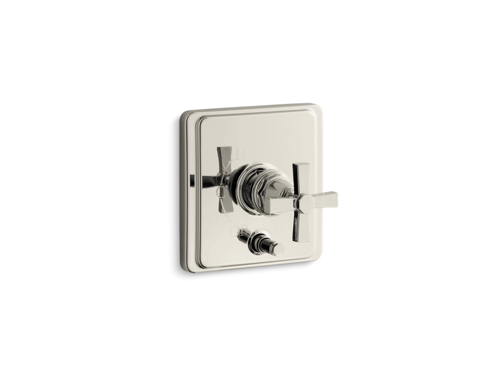 Pinstripe Rite-Temp valve trim with push-button diverter and cross handle