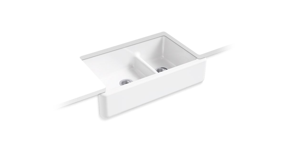 Whitehaven Self Trimming Smart Divide 35 Undermount Large Medium Double Bowl Kitchen Sink W Tall Apron K 6427 Kohler Kohler