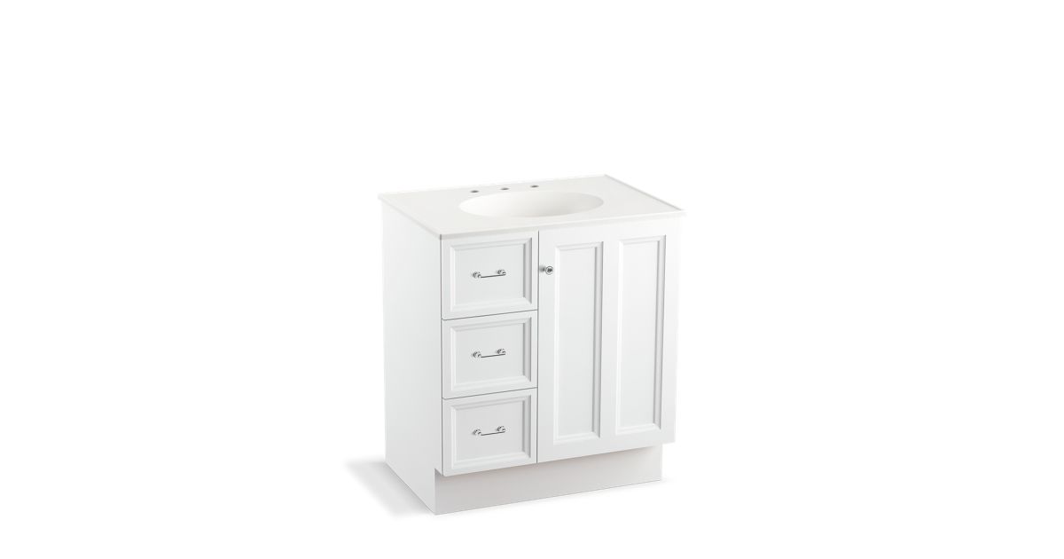 Damask 30 Inch Vanity With Toe Kick, 30 Vanity With Drawers On Left