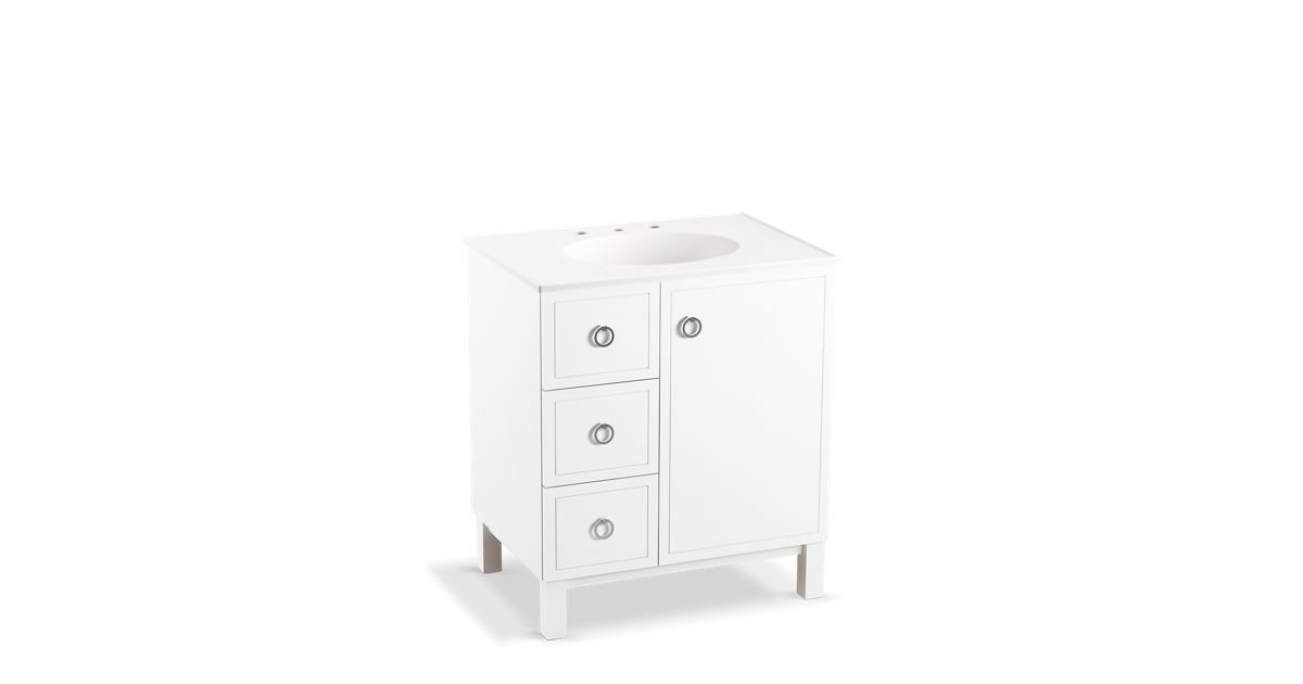 K 99504 Lgl Jacquard 30 Inch Vanity With Legs 1 Door 3 Drawers