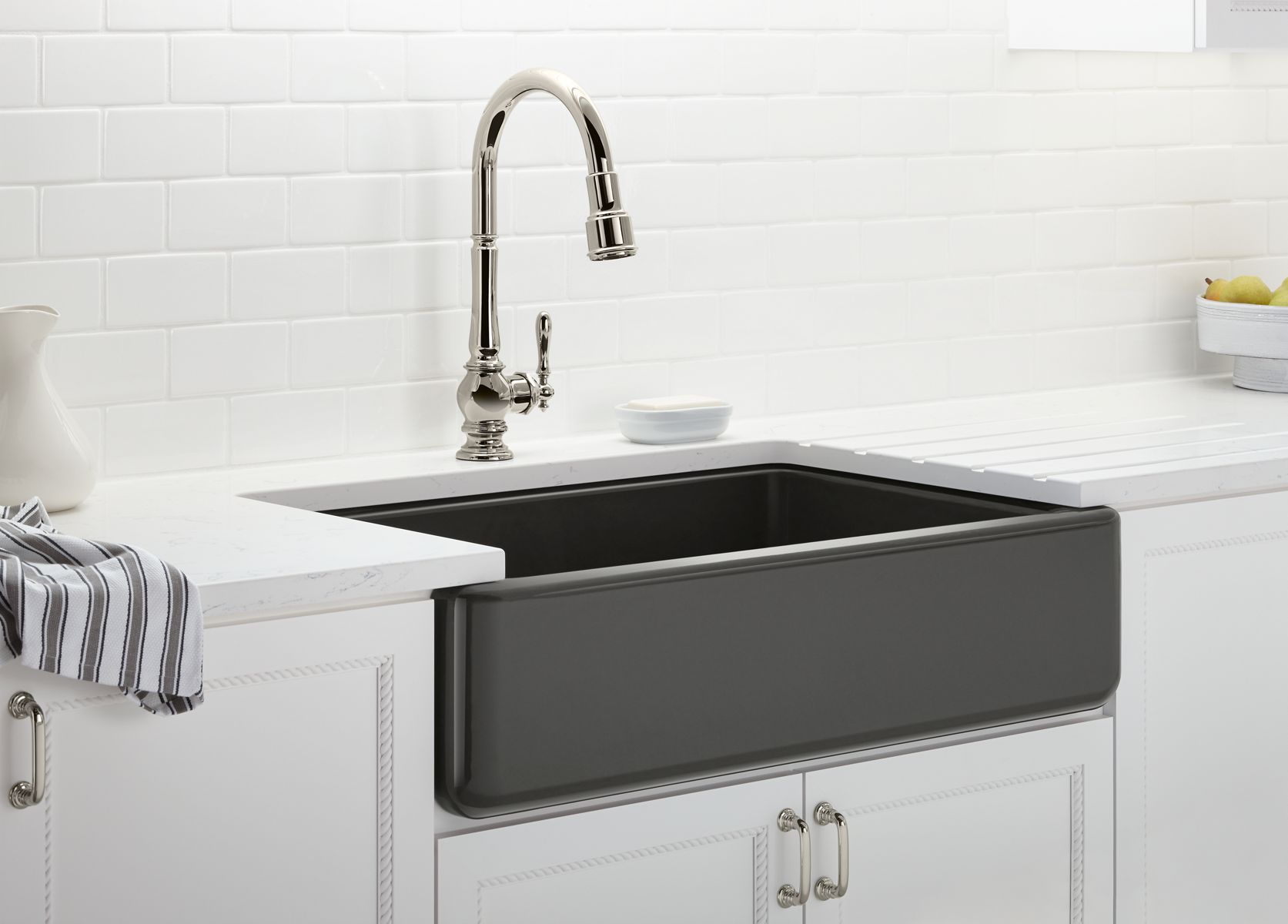 cast iron enameled white kitchen sink