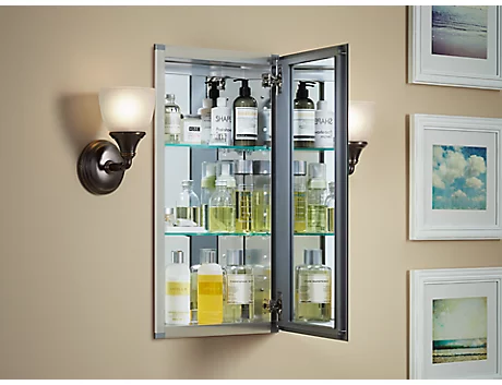 Medicine Cabinets Surface Mount In, Mirrored Medicine Cabinet With Glass Shelves