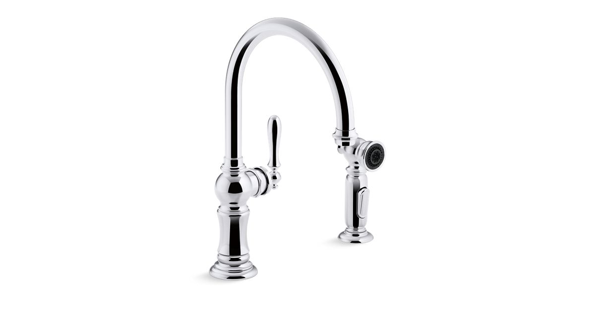 K 99262 Artifacts Swing Spout Kitchen Faucet With Side Spray Kohler