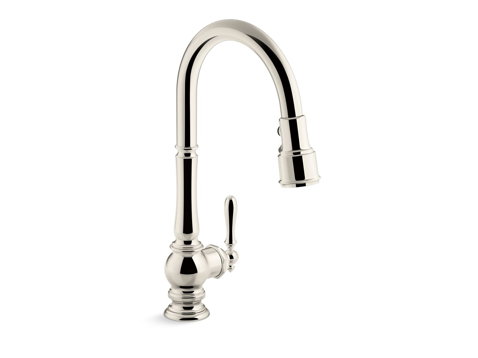 Artifacts Pull-down kitchen sink faucet with three-function sprayhead